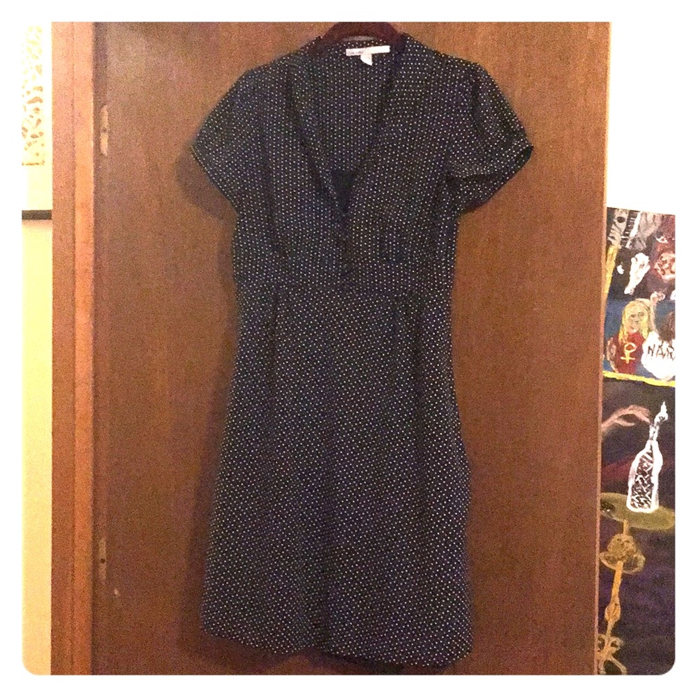 Black with black and tan polka dot dress